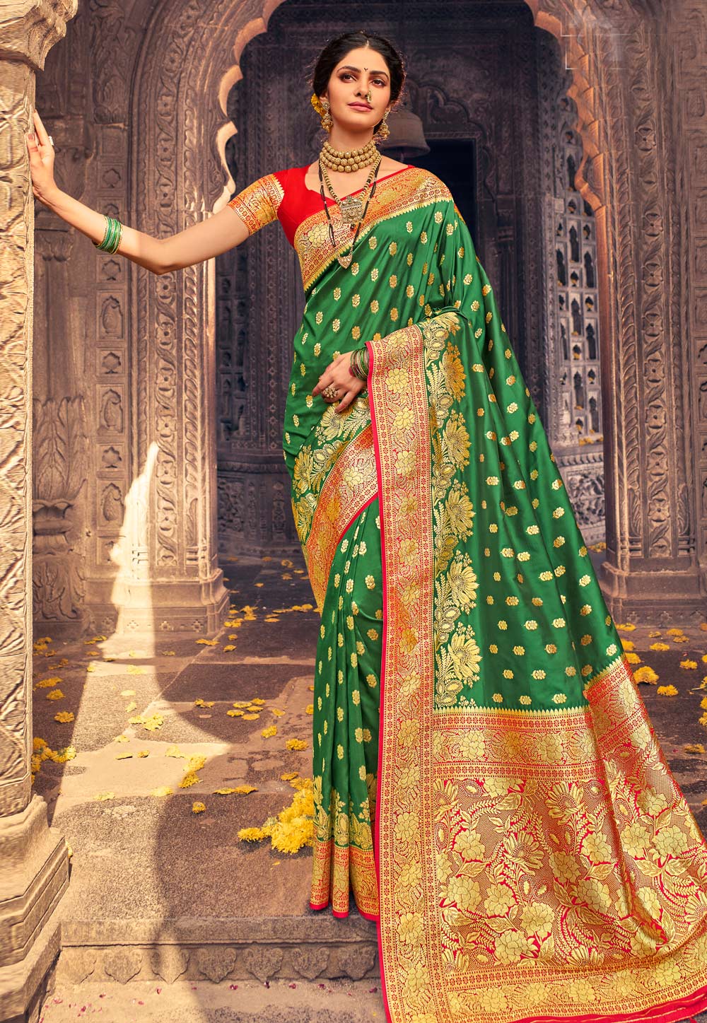 Green Banarasi Silk Festival Wear Saree 230266