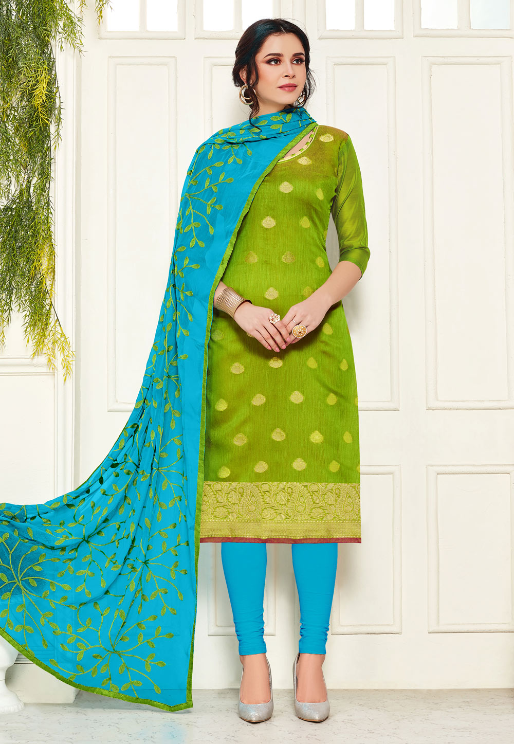 Green Banarasi Churidar Suit 200421