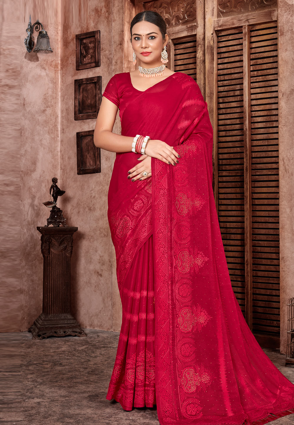 Magenta Chiffon Saree With Blouse 267487