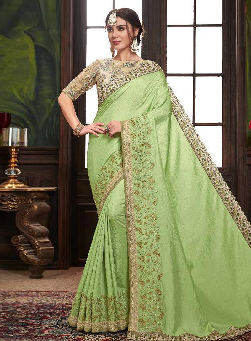 Light Green Silk Saree With Blouse 153481