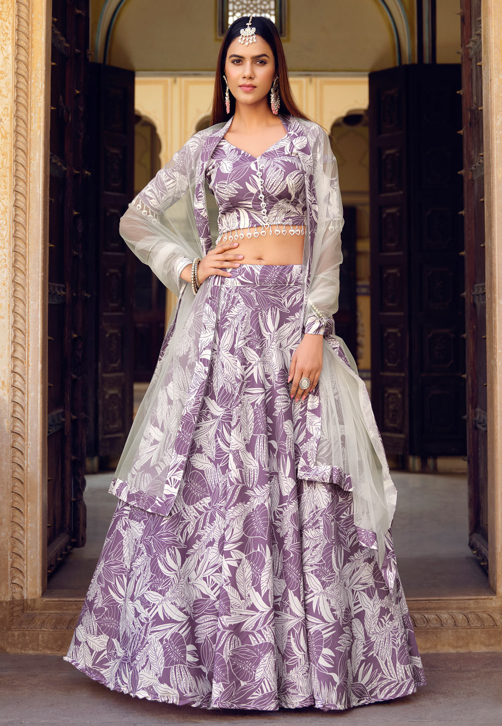 Buy Rose Pink Georgette Embroidered Choli With Cream Spring Floral Dupion Print  Lehenga And Rose Pink Net Mukaish Dupatta by Designer PAYAL SINGHAL Online  at Ogaan.com