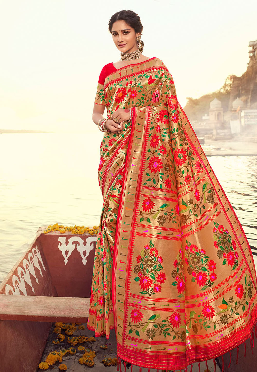 Golden Banarasi Silk Saree 227371