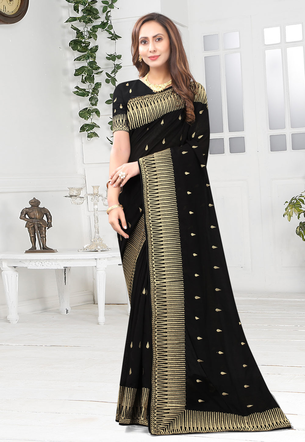 Black Silk Festival Wear Saree 220360