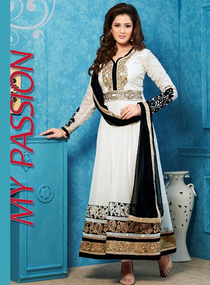 Off White Georgette Ankle Length Anarkali Suit 56502