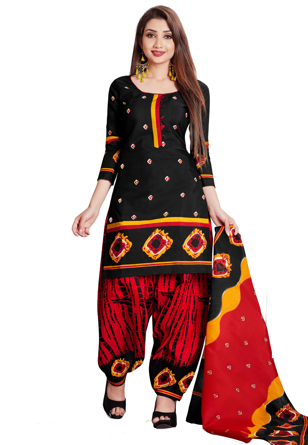Black Cotton Punjabi Suit 207365