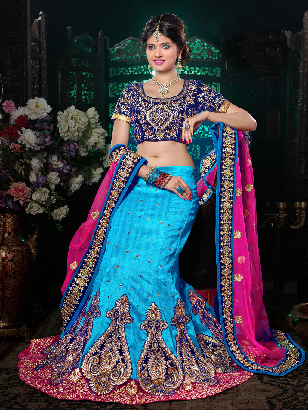 Blue Bhagalpuri Lehenga Choli Dupatta Fabric Only SC5045 – Ethnic's By Anvi  Creations