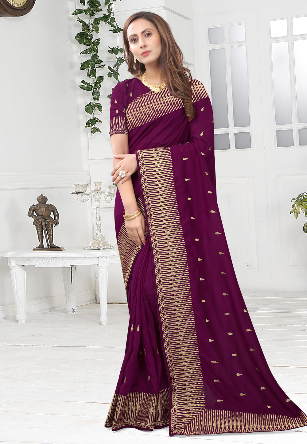 Purple Silk Saree With Blouse 220361