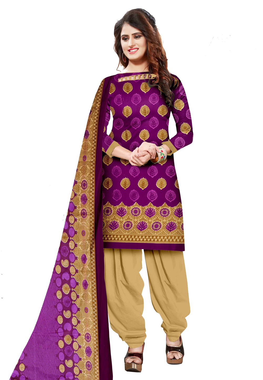 Purple Cotton Printed Punjabi Suit 207504