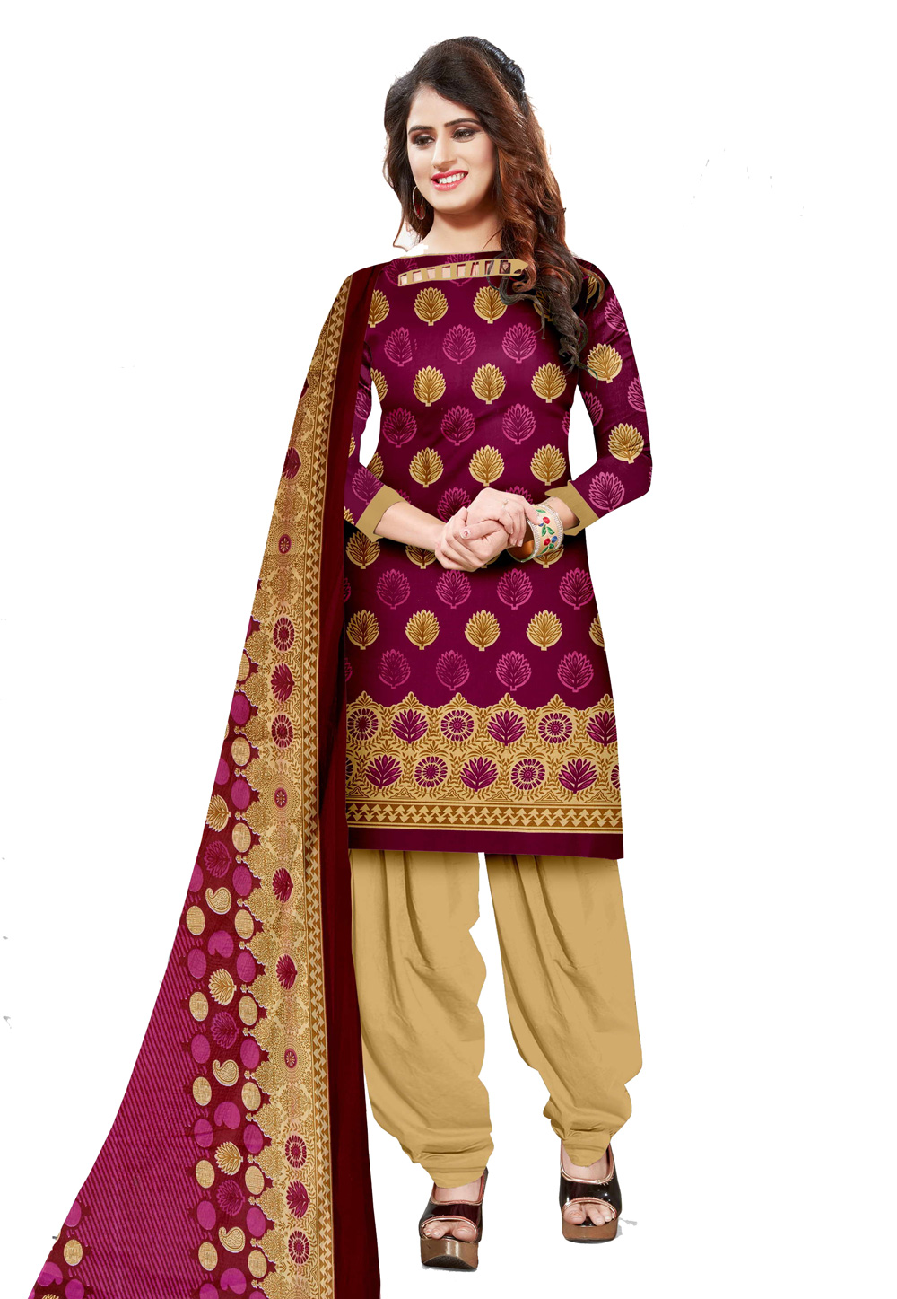 Purple Cotton Printed Punjabi Suit 207506