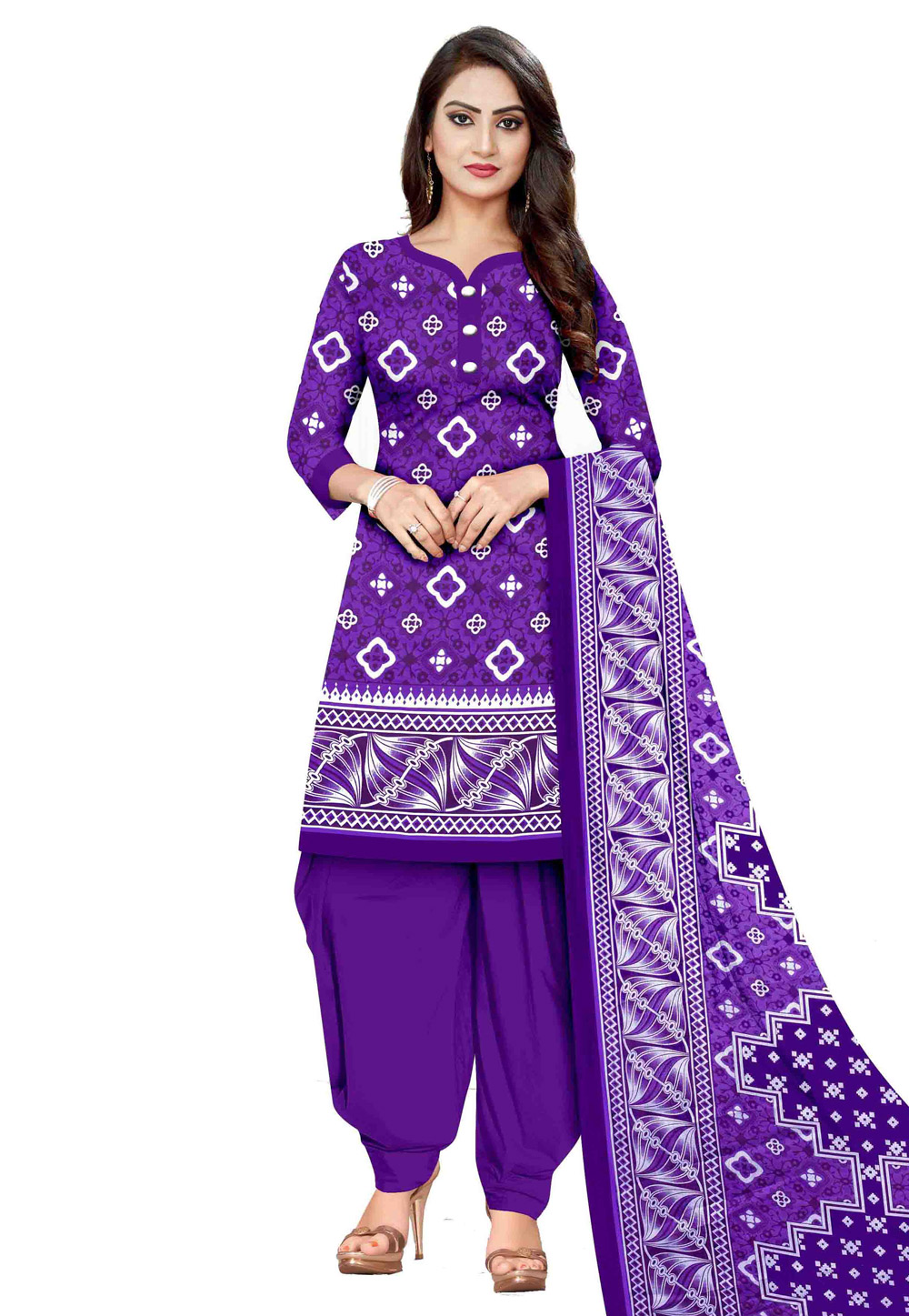 Violet Cotton Printed Punjabi Suit 207514