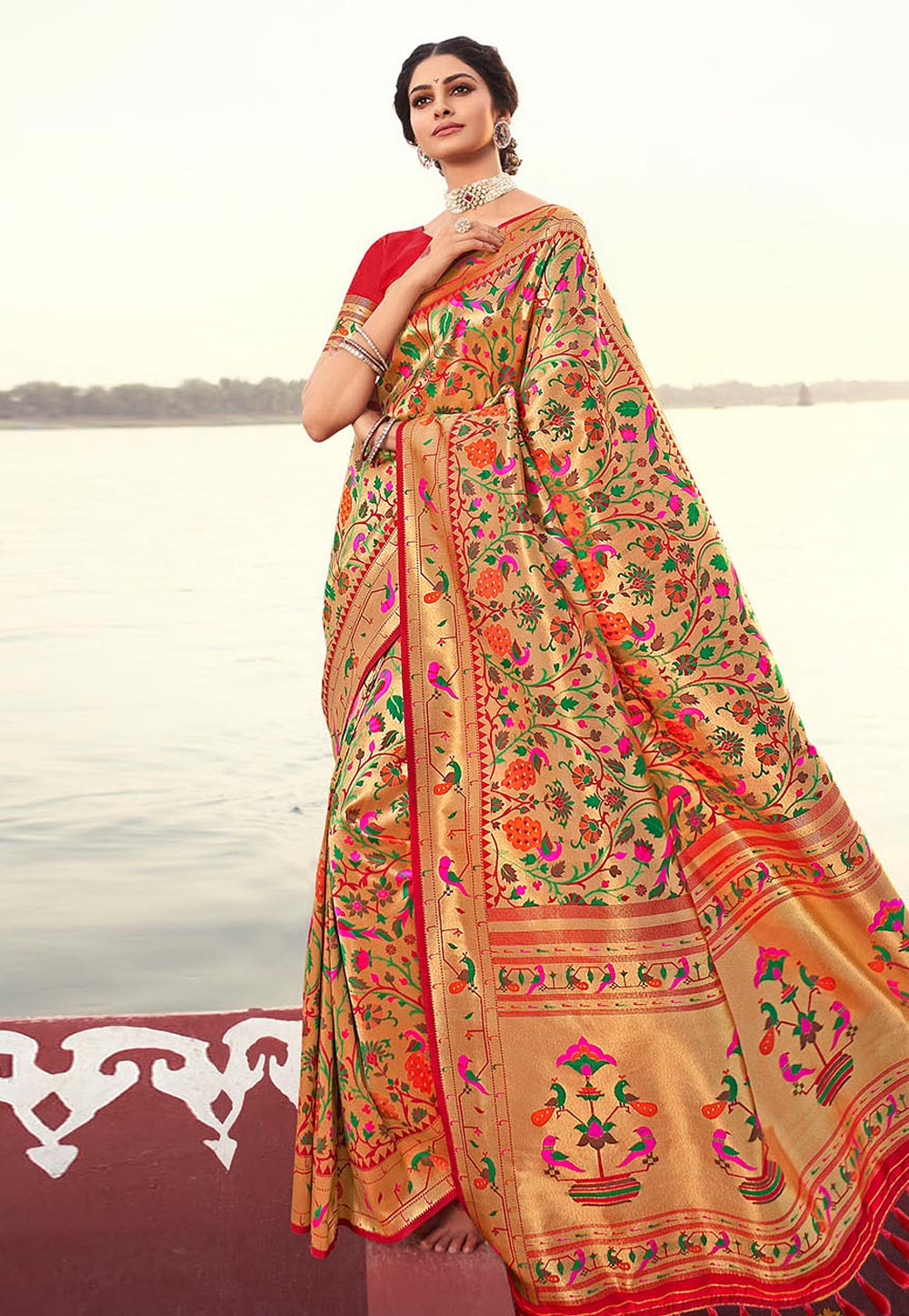 Golden Banarasi Silk Festival Wear Saree 227377