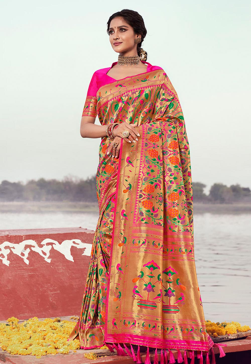 Golden Banarasi Silk Saree 227378