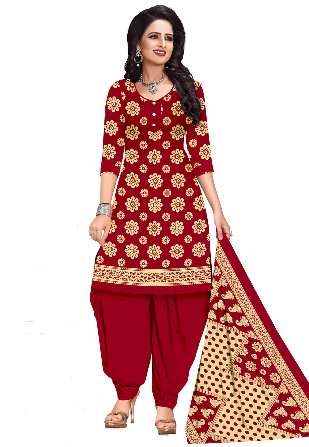 Red Cotton Punjabi Suit 207497