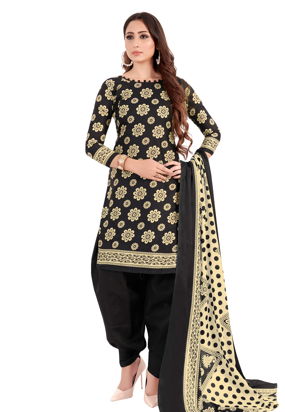 Black Cotton Punjabi Suit 222935
