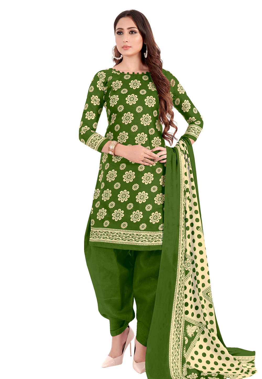 Green Cotton Patiala Suit 222936