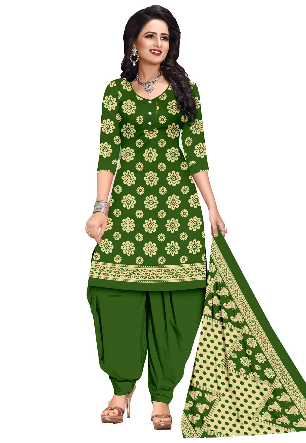 Green Cotton Punjabi Suit 207499