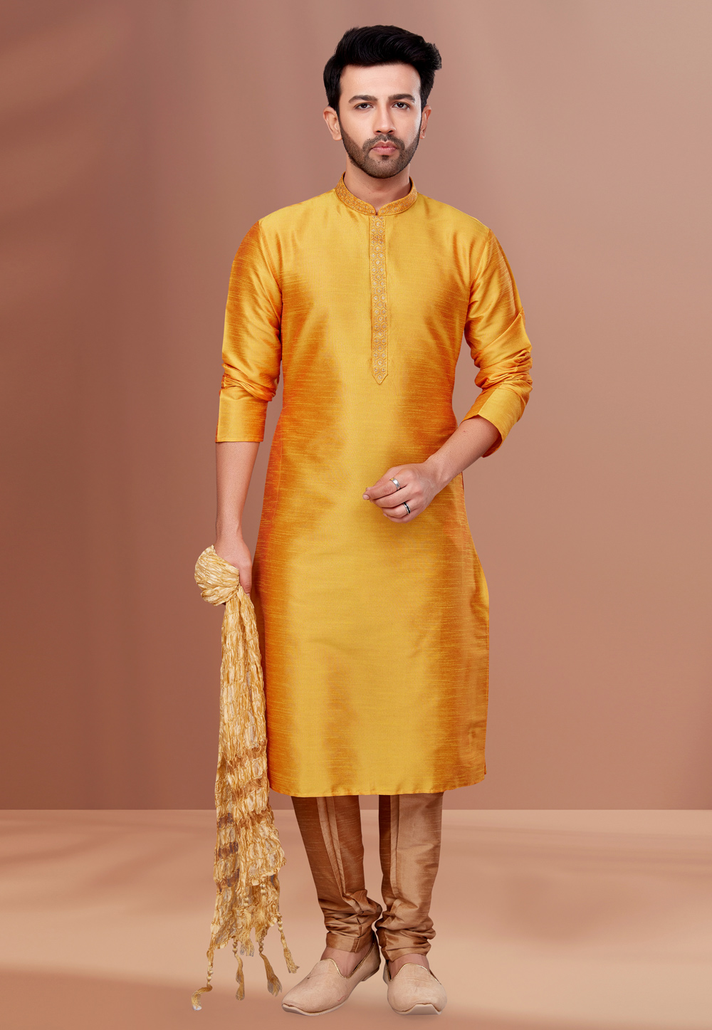 Yellow Banarasi Kurta Pajama 256811