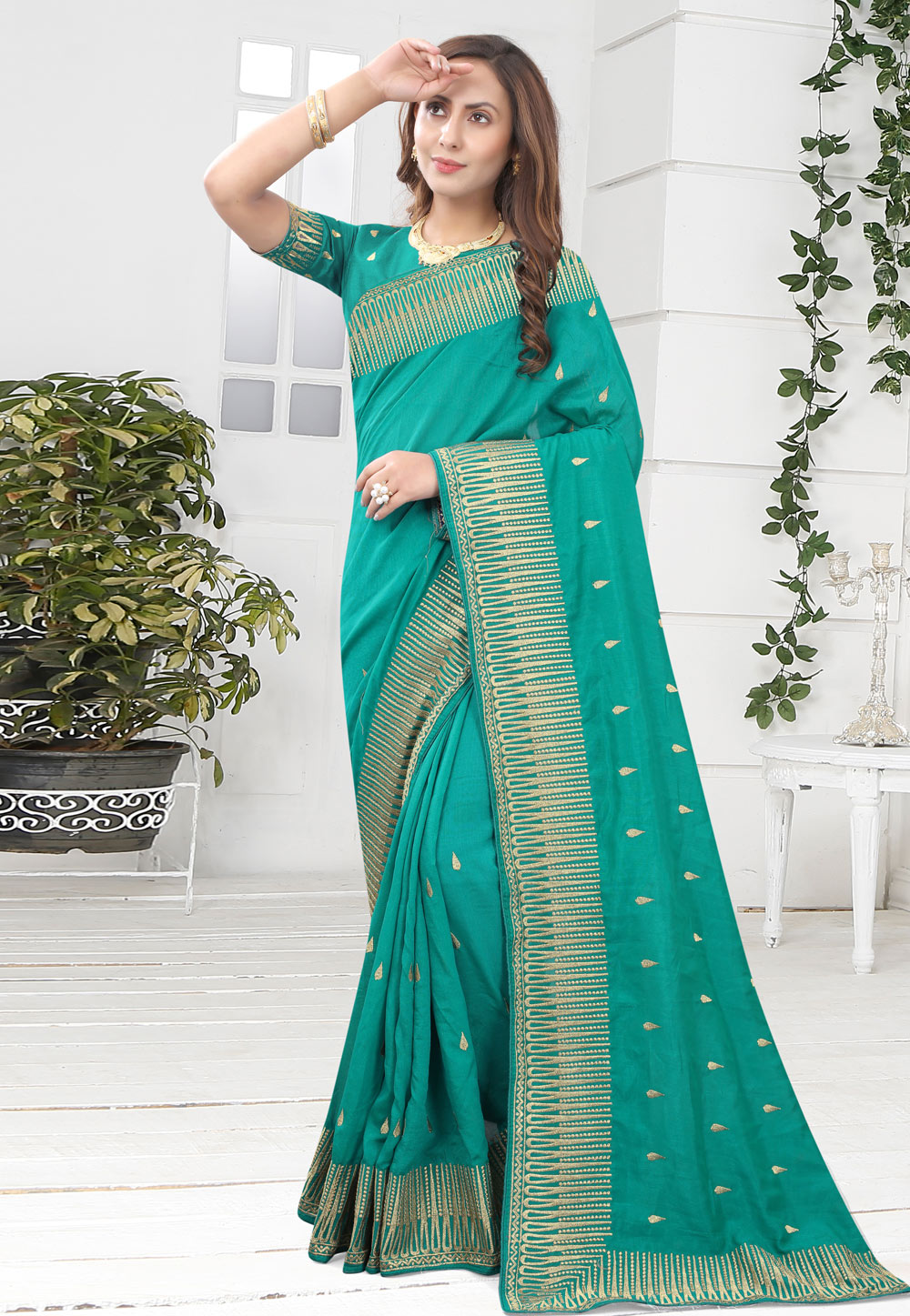 Turquoise Silk Festival Wear Saree 220366
