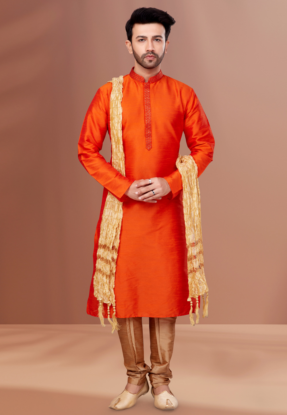 Orange Banarasi Kurta Pajama 256812