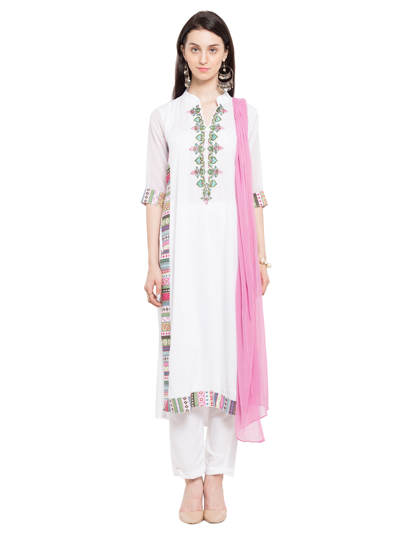 White Cotton Readymade Pant Style Suit 124036