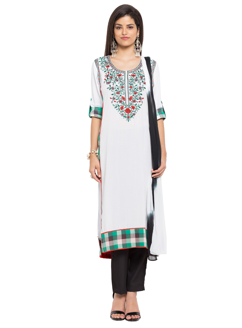 White Cotton Readymade Pant Style Suit 124037