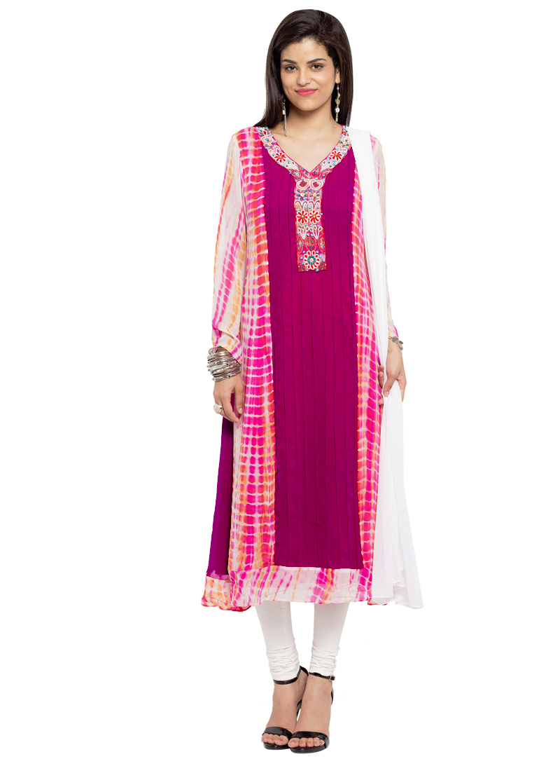 Magenta Faux Georgette Readymade Churidar Salwar Suit 124045
