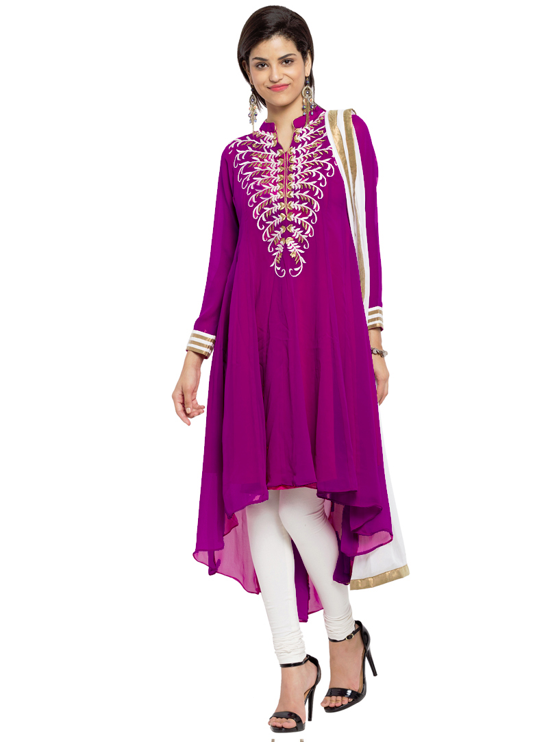 Magenta Faux Georgette Readymade Churidar Salwar Suit 124047