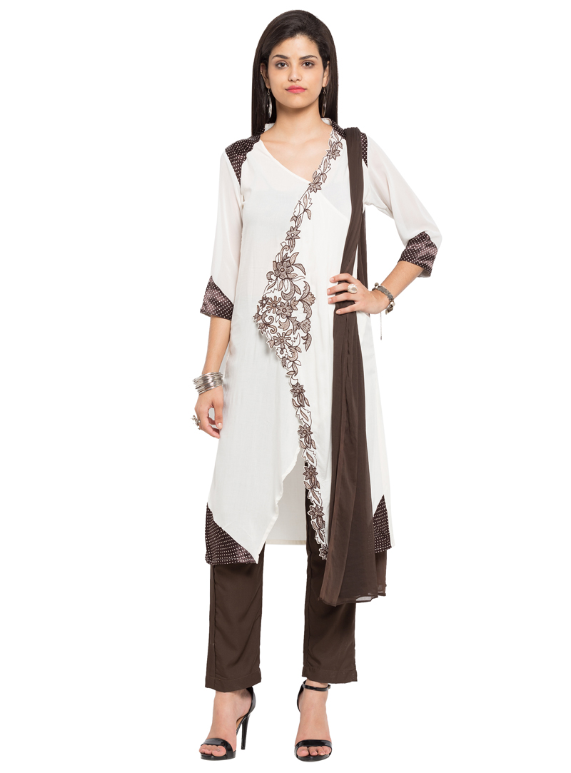White Cotton Readymade Pant Style Suit 124048