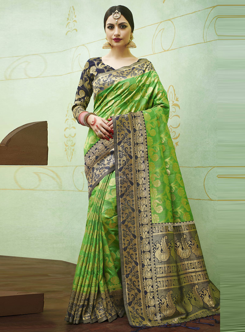 Light Green Banarasi Silk Saree With Blouse 126292