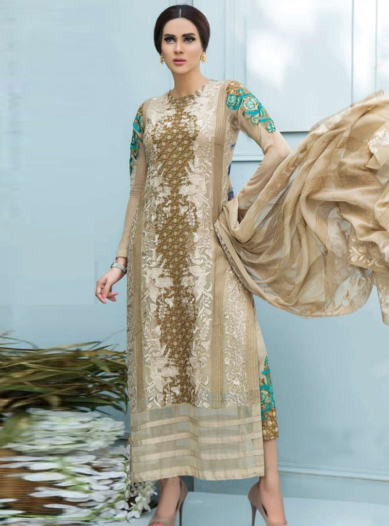 Beige Georgette Pakistani Style Suit 143994