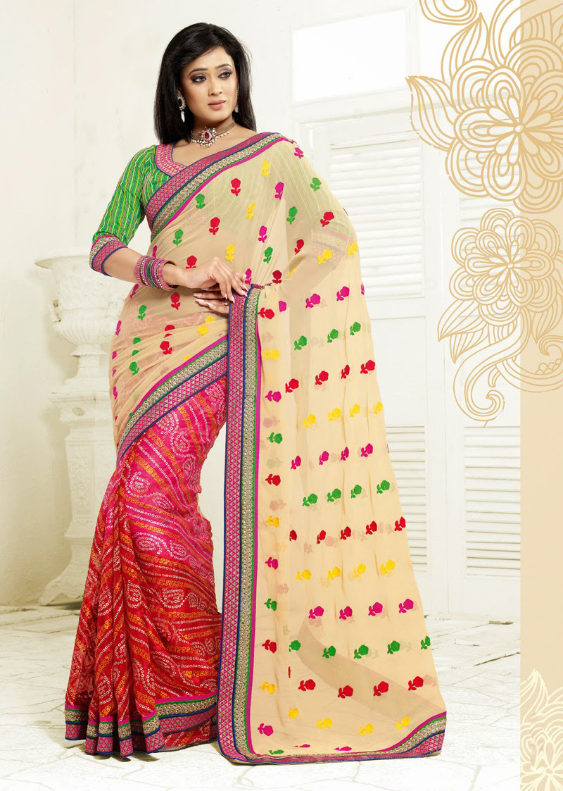 Shweta Tiwari Cream and Red Bandhani Saree 32303