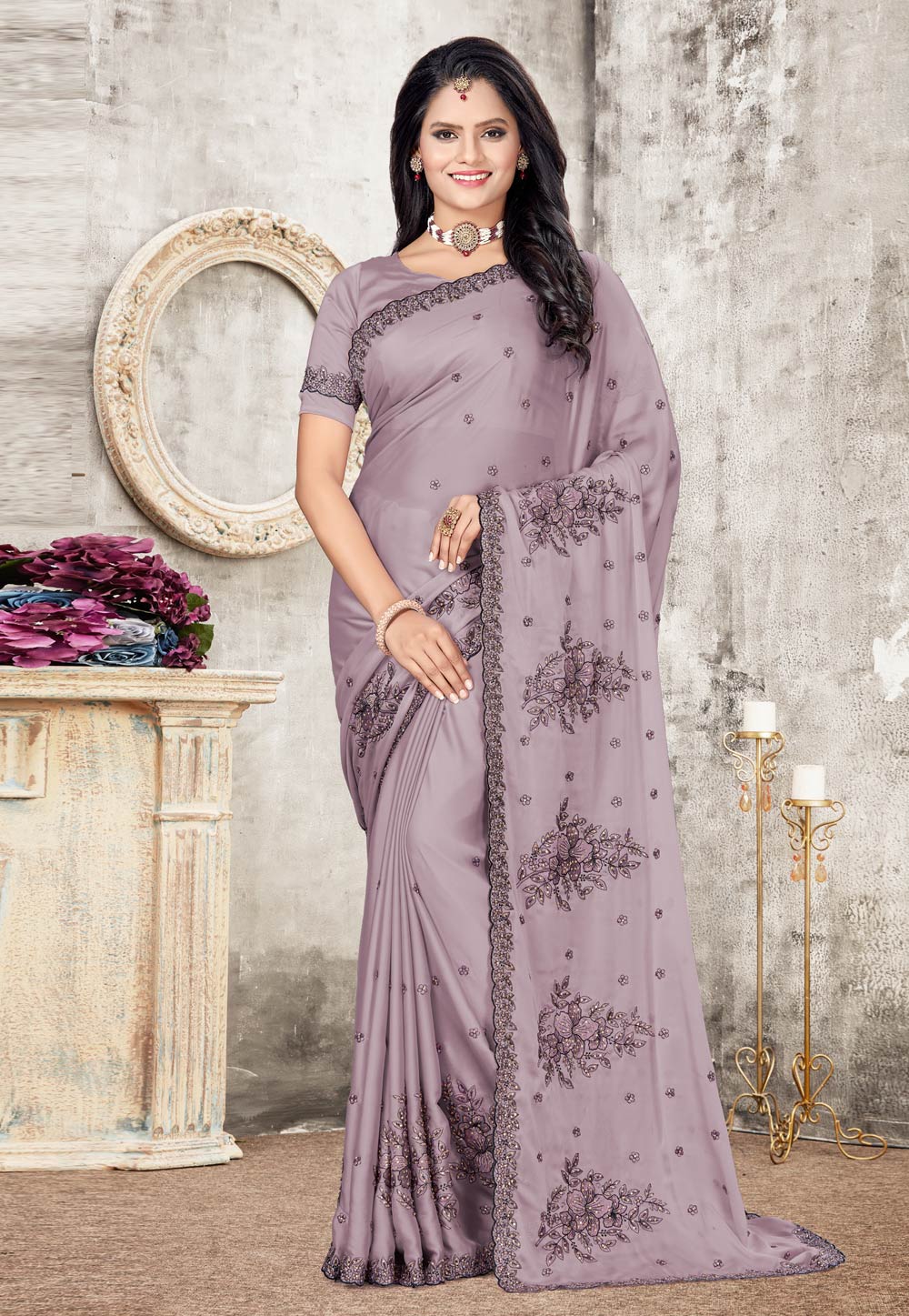 Light Purple Silk Saree With Blouse 220369