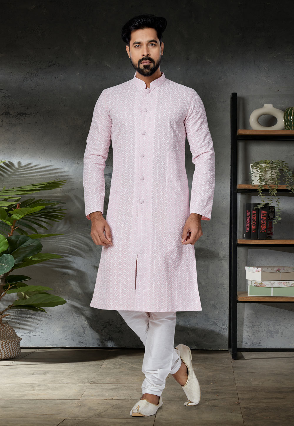 Pink Cotton Indo Western Kurta 259873