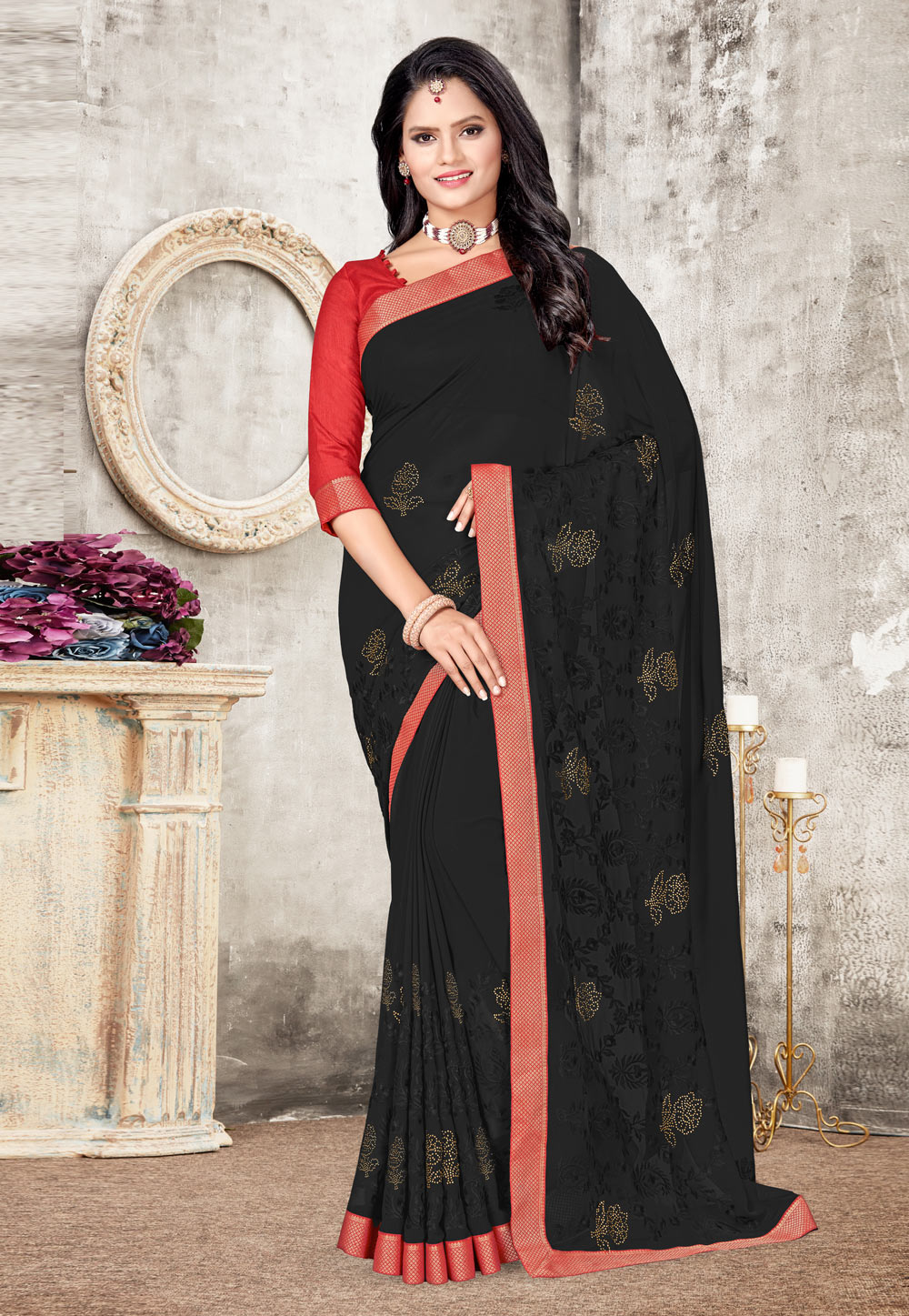 Black Georgette Saree With Blouse 220371