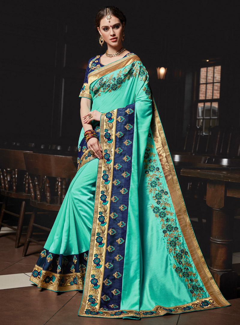 Turquoise Art Silk Saree With Blouse 126312