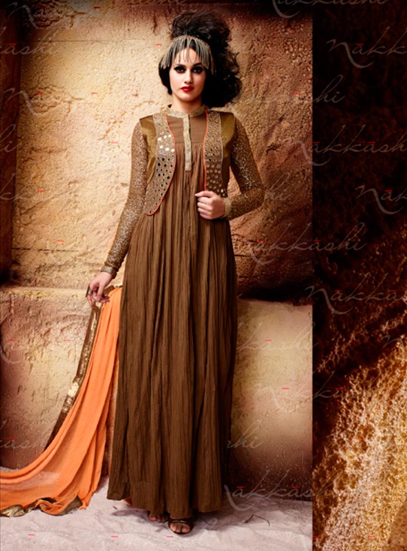 Brown Georgette Designer Anarkali Suit With Jacket 57972