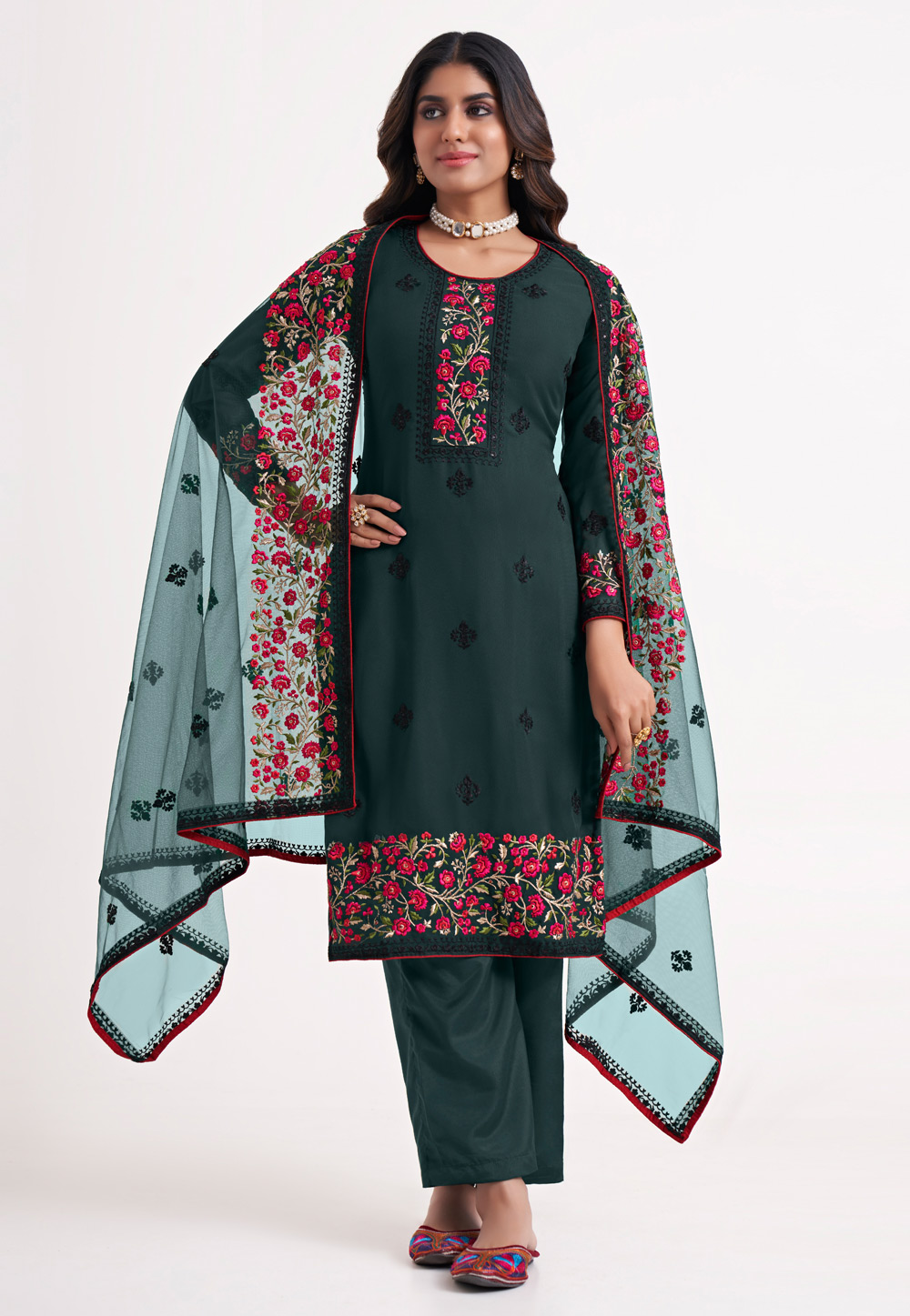 Green Georgette Pakistani Suit 259639