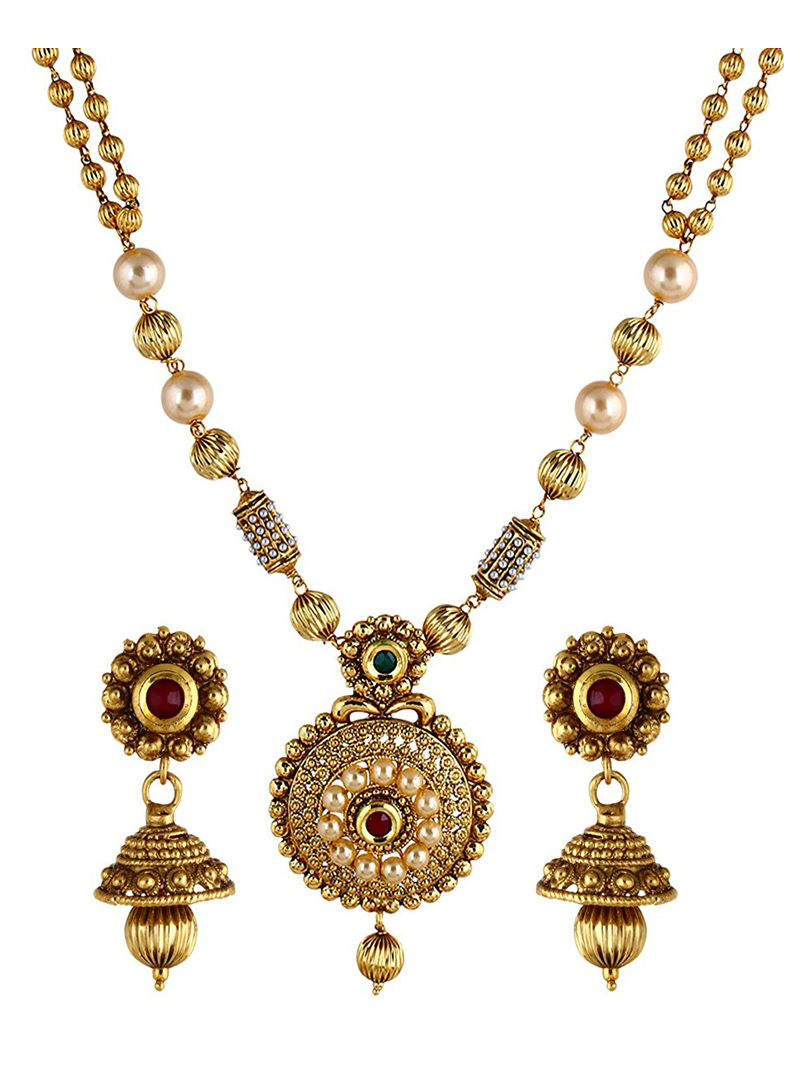 Maroon Gold Plated Necklace Set 124209
