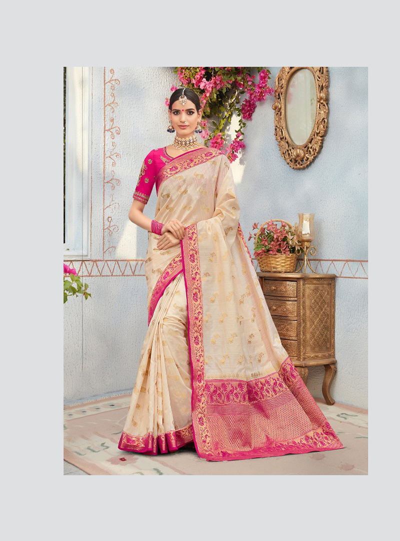 Beige Banarasi Silk Saree With Blouse 133543