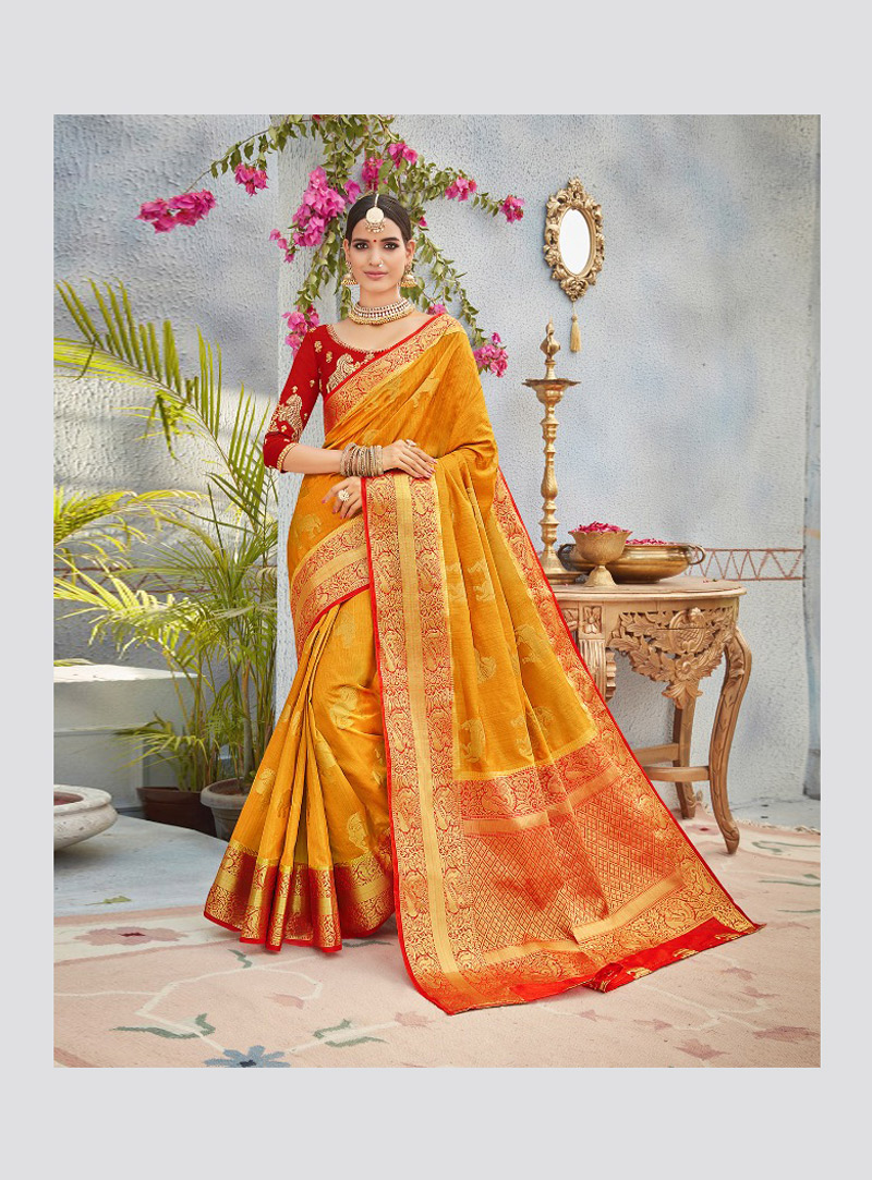 Orange Banarasi Silk Saree With Blouse 133545
