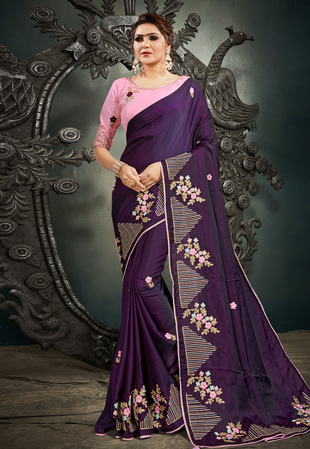 Purple Barfi Silk Saree With Blouse 220876