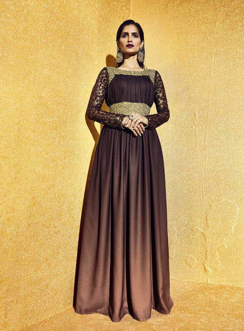 Brown Moss Party Wear Gown 69494