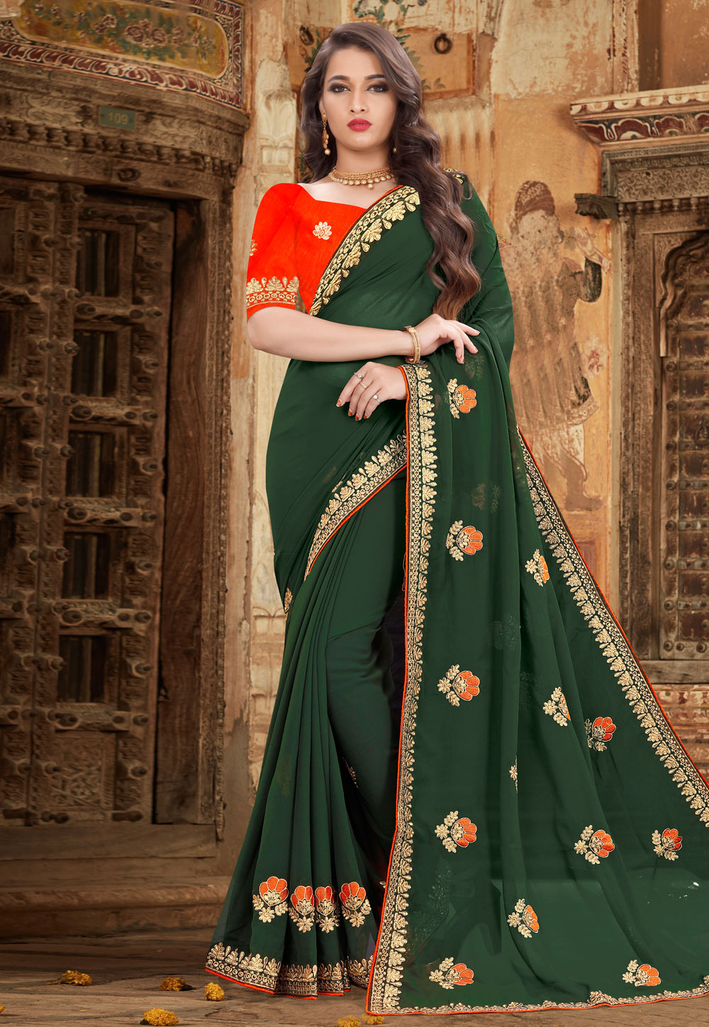 Green Georgette Saree With Blouse 207561