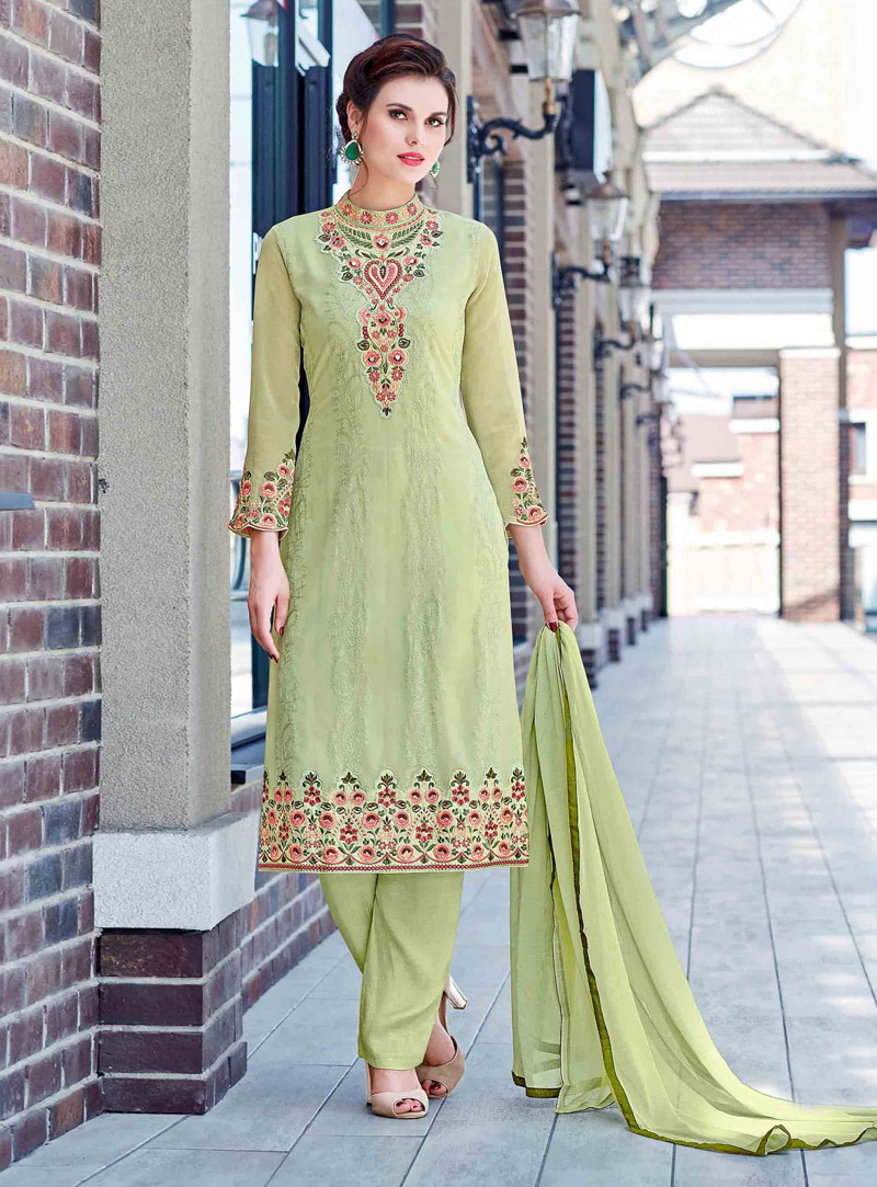 Light Green Georgette Pakistani Style Suit 127667