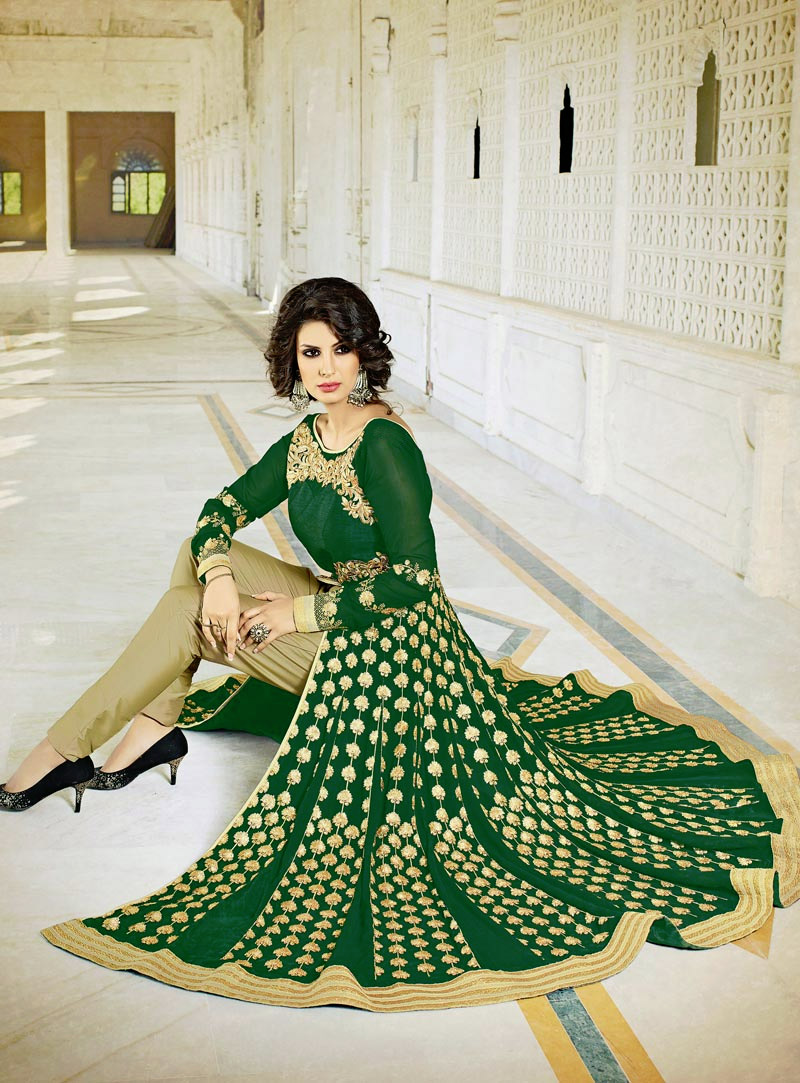 Green Georgette Pakistani Style Suit 82679
