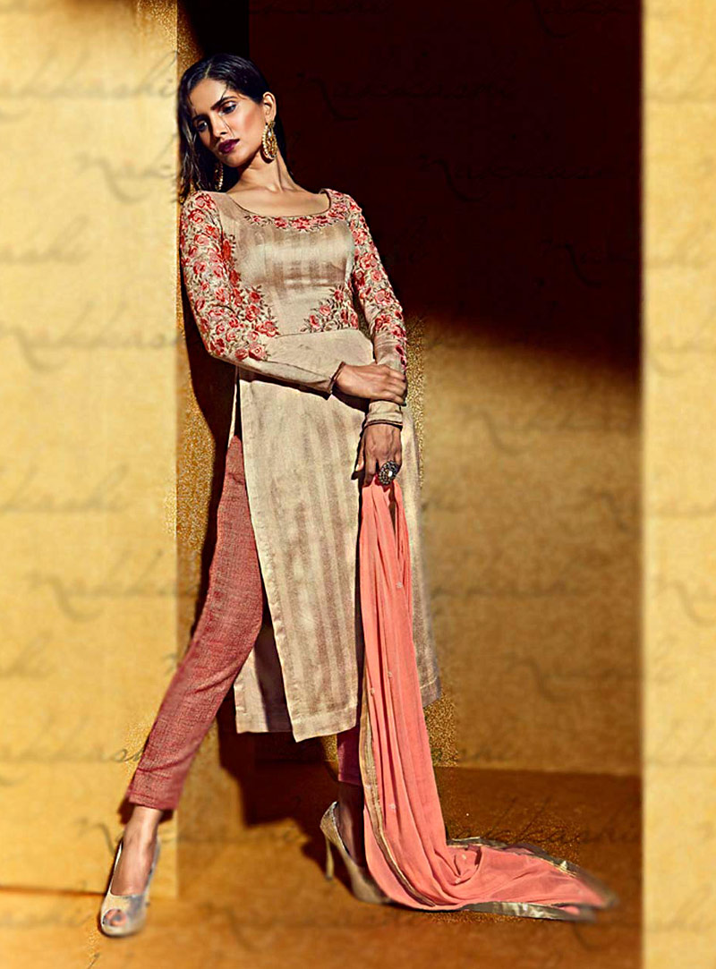 Beige Bhagalpuri Pakistani Style Suit 69496