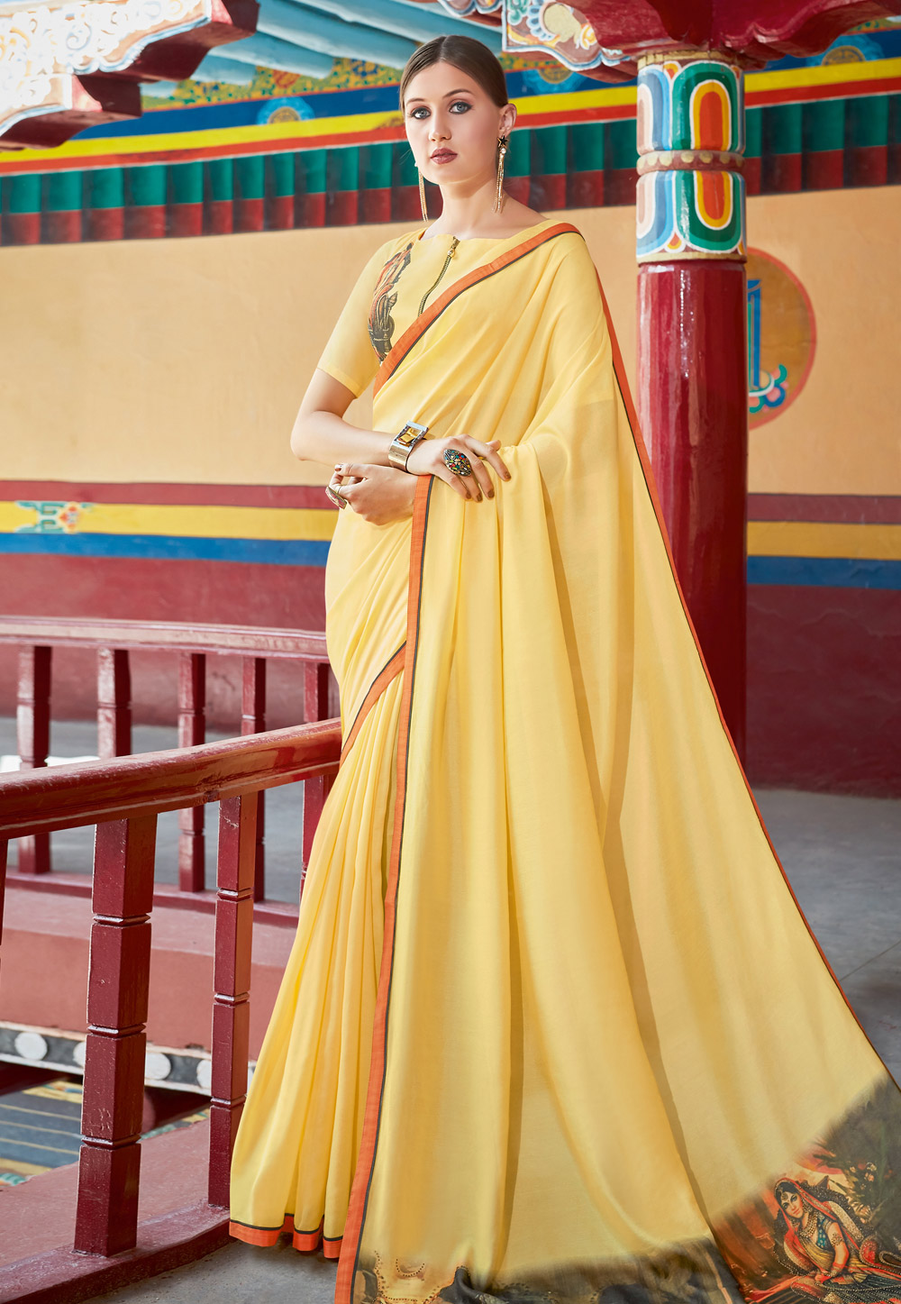 Yellow Chiffon Festival Wear Saree 195216