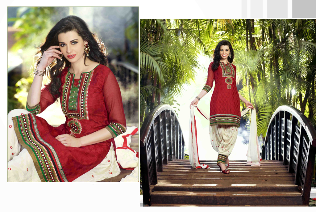 Red Cotton Jacquard Punjabi Suit 47492