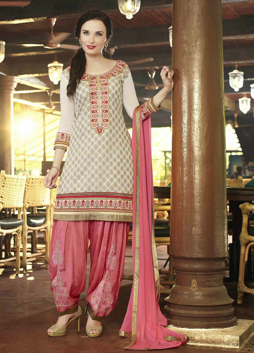 Cream Cotton Jacquard Punjabi Suit 47493