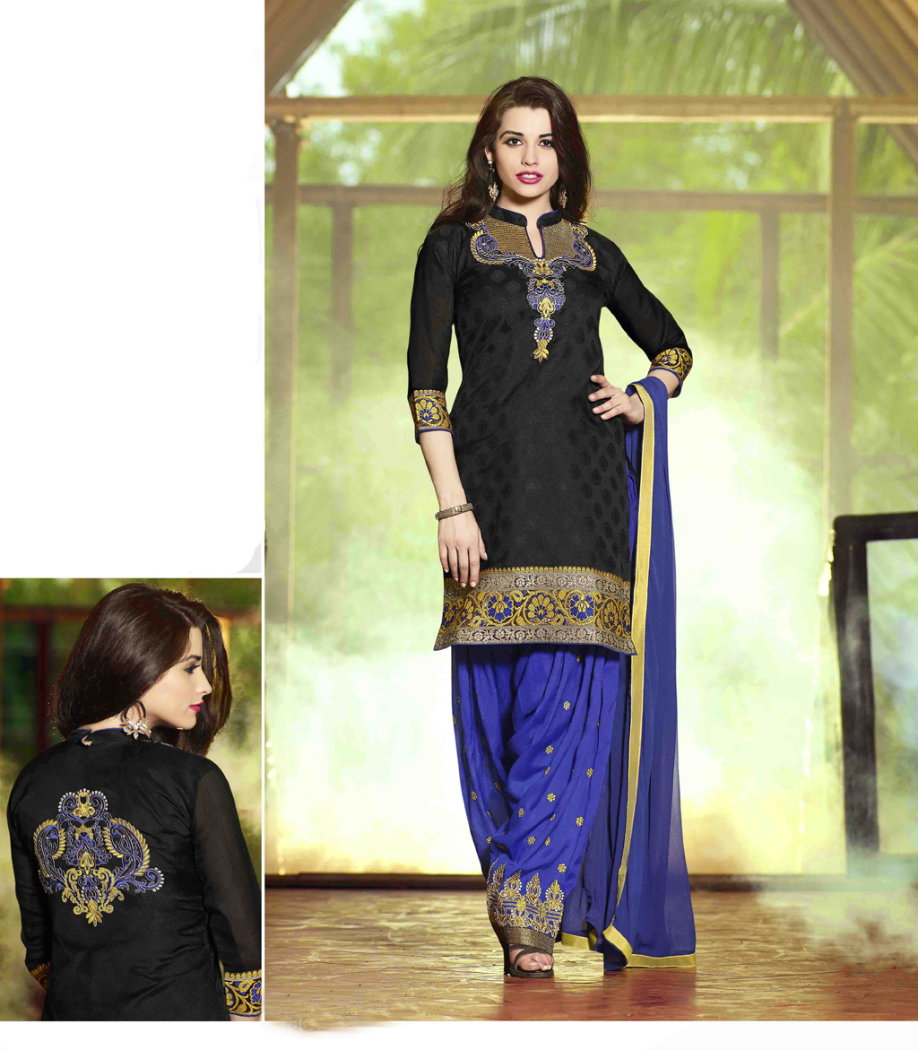 Black Cotton Jacquard Punjabi Suit 47501